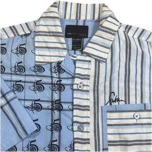 Vintage FUBU The Collection Shirt Men's M Blue Striped Plaid 5 Button Cotton